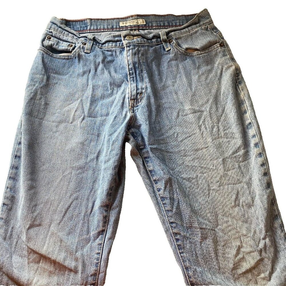 Levi 550 Jeans Women's Relaxed Bootcut‎ Stretch Blue Denim Distressed Size 10M